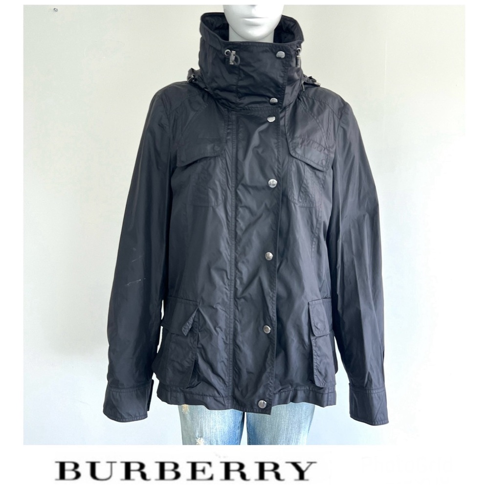 Burberry Black High-Collar Hooded Trench Jacket